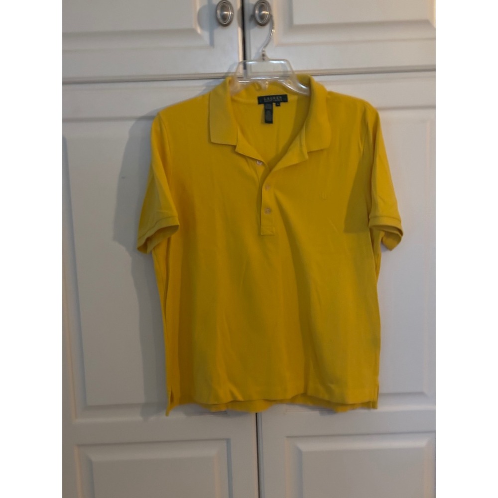 Lauren Ralph Lauren Womens XL Yellow Cotton Pique Short Sleeve Polo Shirt LRL